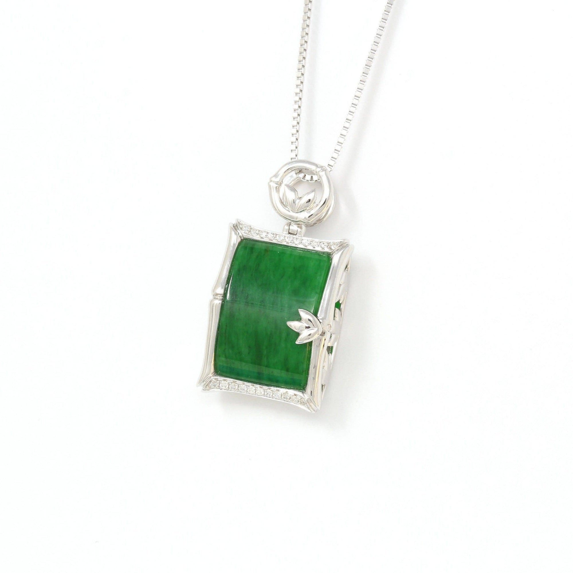 Baikalla Jewelry 18k Gold Jadeite Necklace 18k White Gold Genuine Burmese Jadeite Bamboo Pendant Necklace With Diamond