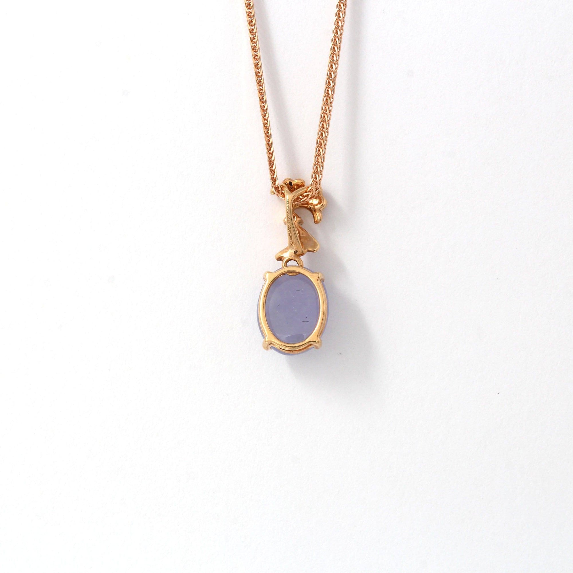 Baikalla Jewelry 18k Rose Gold Genuine Burmese Lavender Jadeite  Pendant Necklace With Diamond