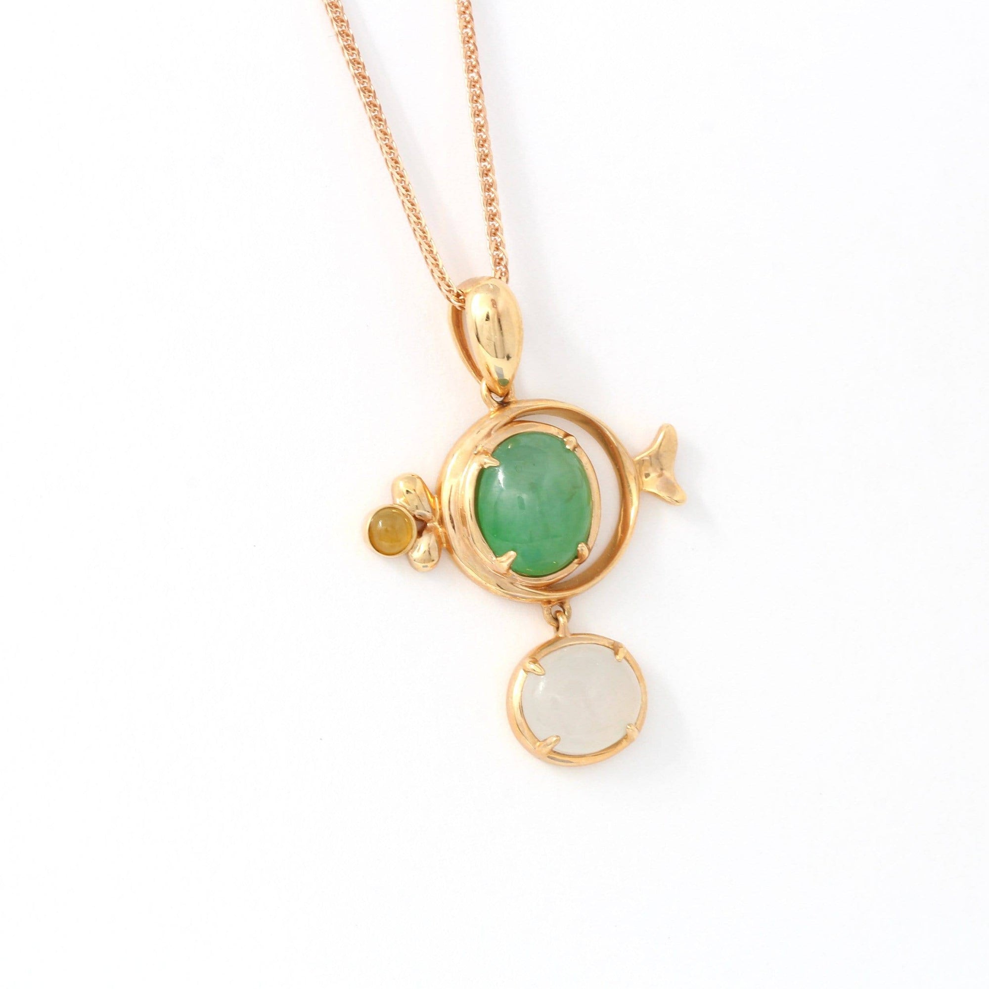 Baikalla Jewelry 18k Gold Jadeite Necklace 18k Rose Gold Genuine Burmese Jadeite " Fish" Pendant Necklace