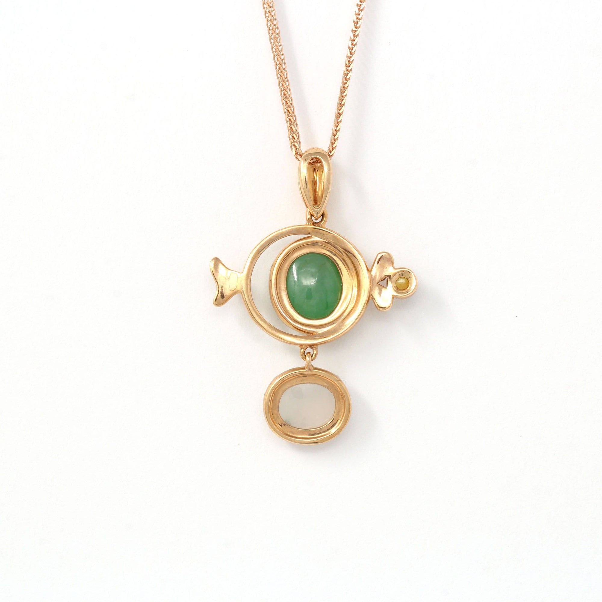 Baikalla Jewelry 18k Gold Jadeite Necklace 18k Rose Gold Genuine Burmese Jadeite " Fish" Pendant Necklace