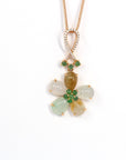 Baikalla Jewelry 18k Gold Jadeite Necklace 18k Rose Gold Genuine Mixed Color Burmese Jadeite Lucky Flower Necklace