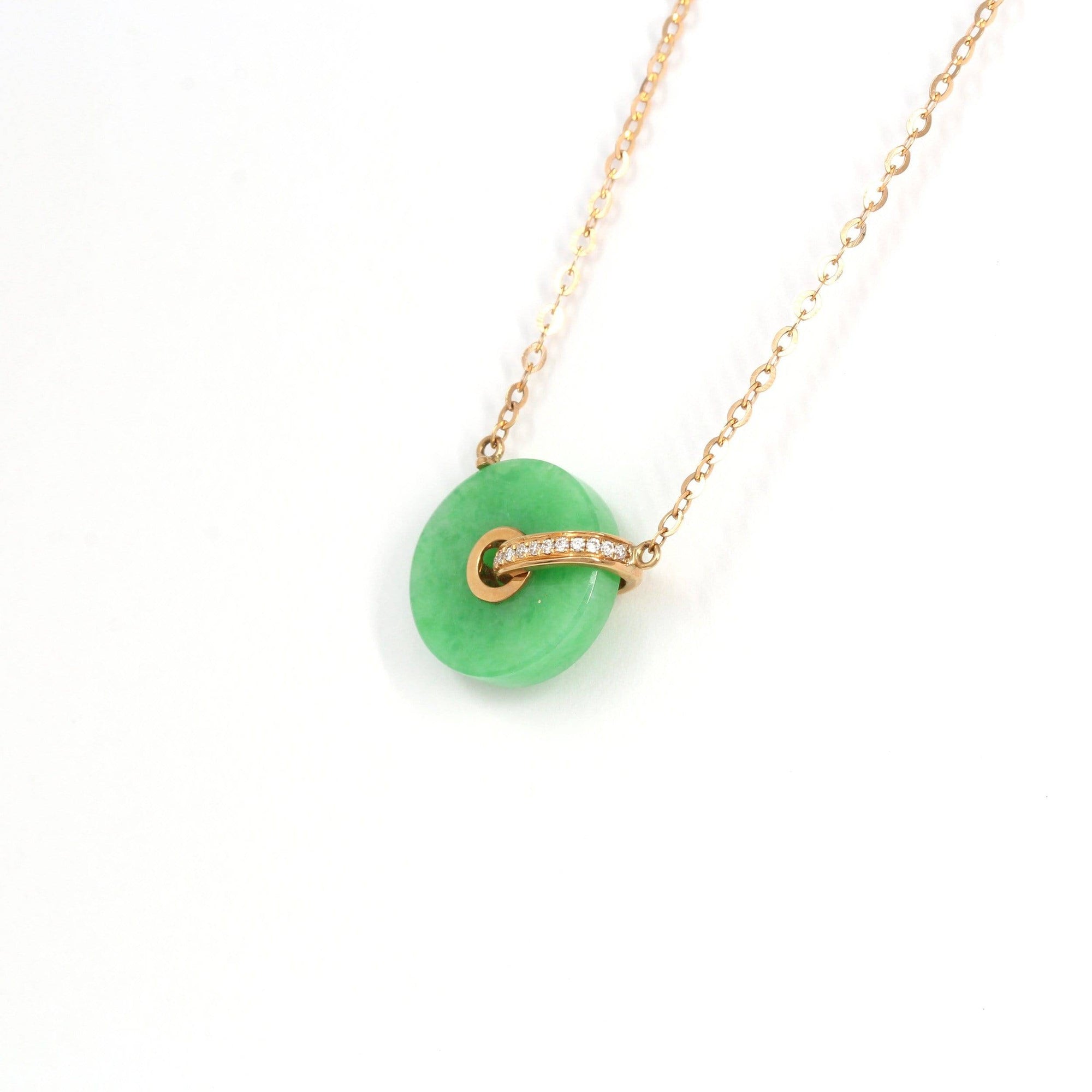 Baikalla Jewelry 18k Gold Jadeite Necklace 18k Rose Gold Genuine Burmese Jadeite Lucky Pendant Necklace With Diamonds