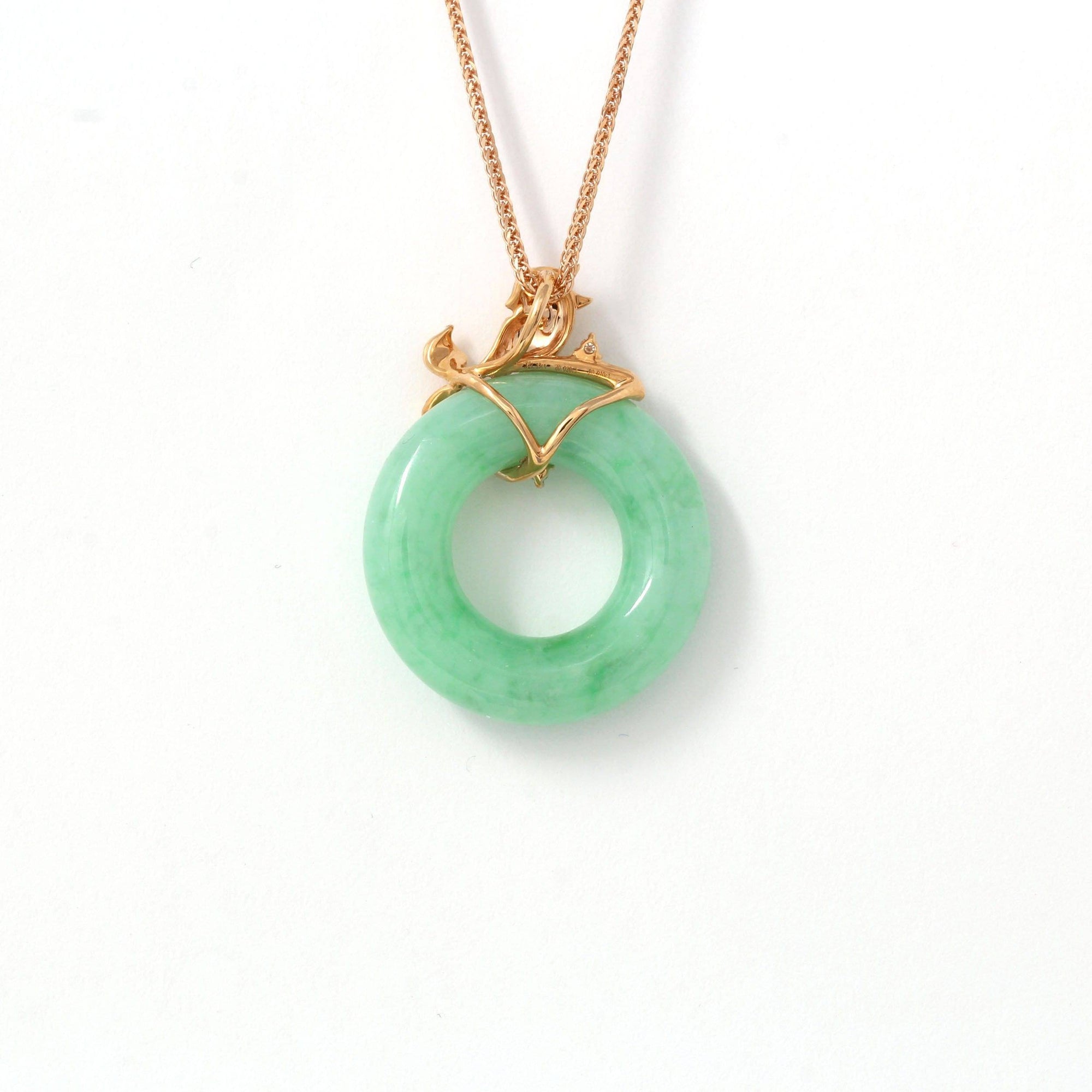 Baikalla Jewelry 18k Gold Jadeite Necklace 18k Rose Gold Genuine Burmese Jadeite Lucky Pendant Necklace With AA Ruby