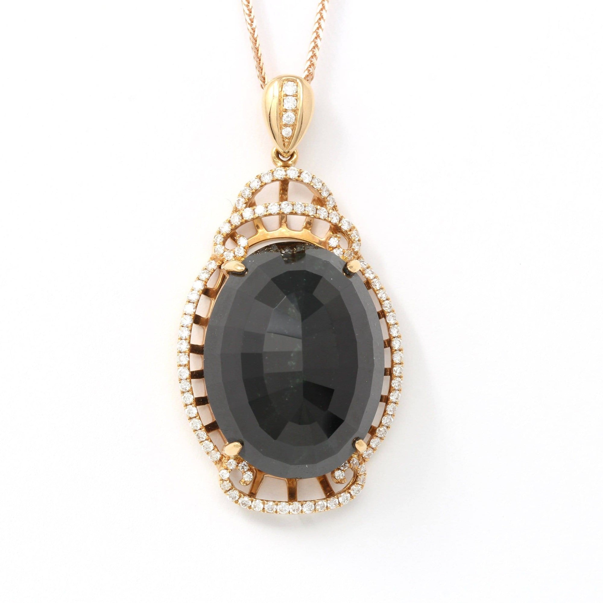 Baikalla Jewelry 18k Gold Jadeite Necklace Baikalla™ "High end Jadeite Jewelry" 18K Rose Gold Genuine Burmese Black Jadeite Pendant Necklace