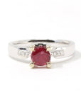 Baikalla Jewelry Gold Ruby Ring 18k White Gold Natural Round Ruby Diamond Engagement Ring