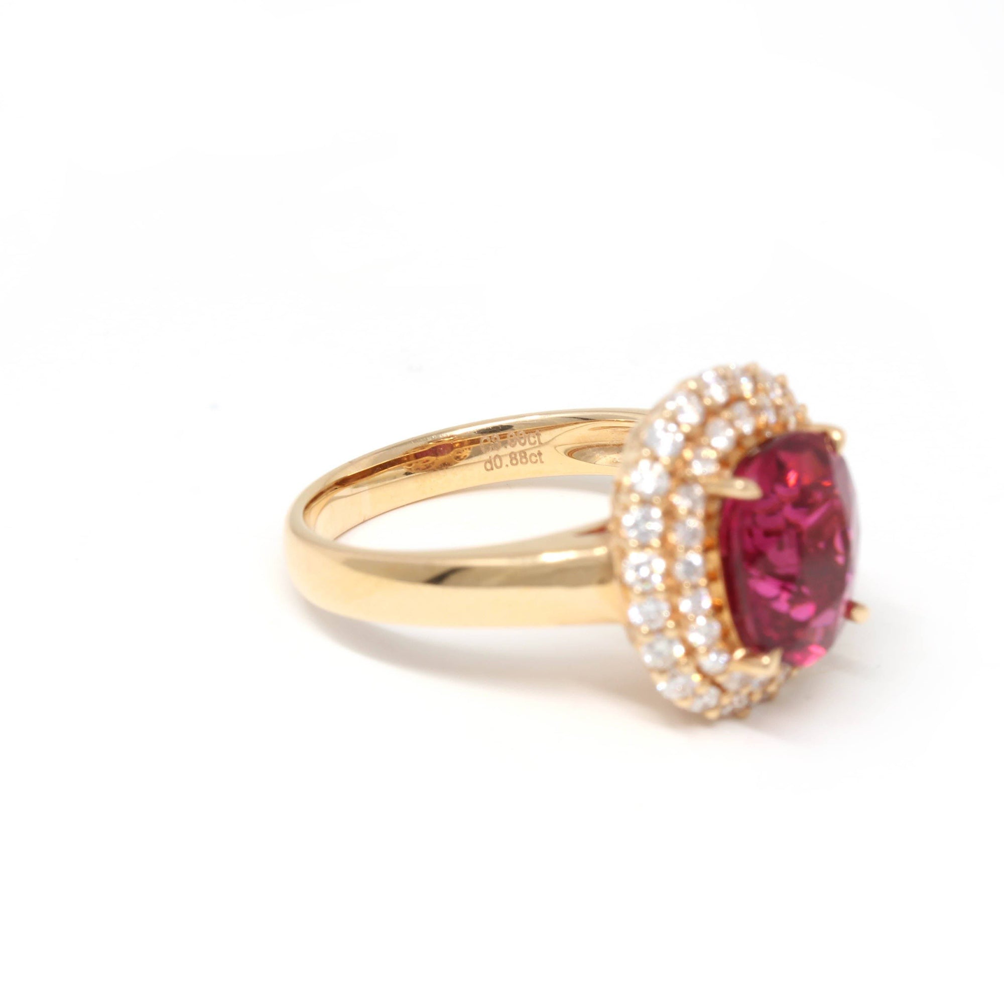 Baikalla Jewelry gold tourmaline ring 18k Rose Gold Natural Red Tourmaline with Diamonds Halo Ring