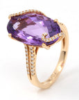 Baikalla Jewelry Gold Amethyst Ring 7 18k Rose Gold Genuine Oval Amethyst Ring with Diamonds Halo