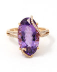 Baikalla Jewelry Gold Amethyst Ring 18k Rose Gold Genuine Oval Amethyst Ring with Diamonds Halo