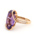 Baikalla Jewelry Gold Amethyst Ring 18k Rose Gold Genuine Oval Amethyst Ring with Diamonds Halo