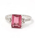 Baikalla Jewelry Gold Tourmaline Ring 18k White Gold Natural Pink Tourmaline Diamond Ring