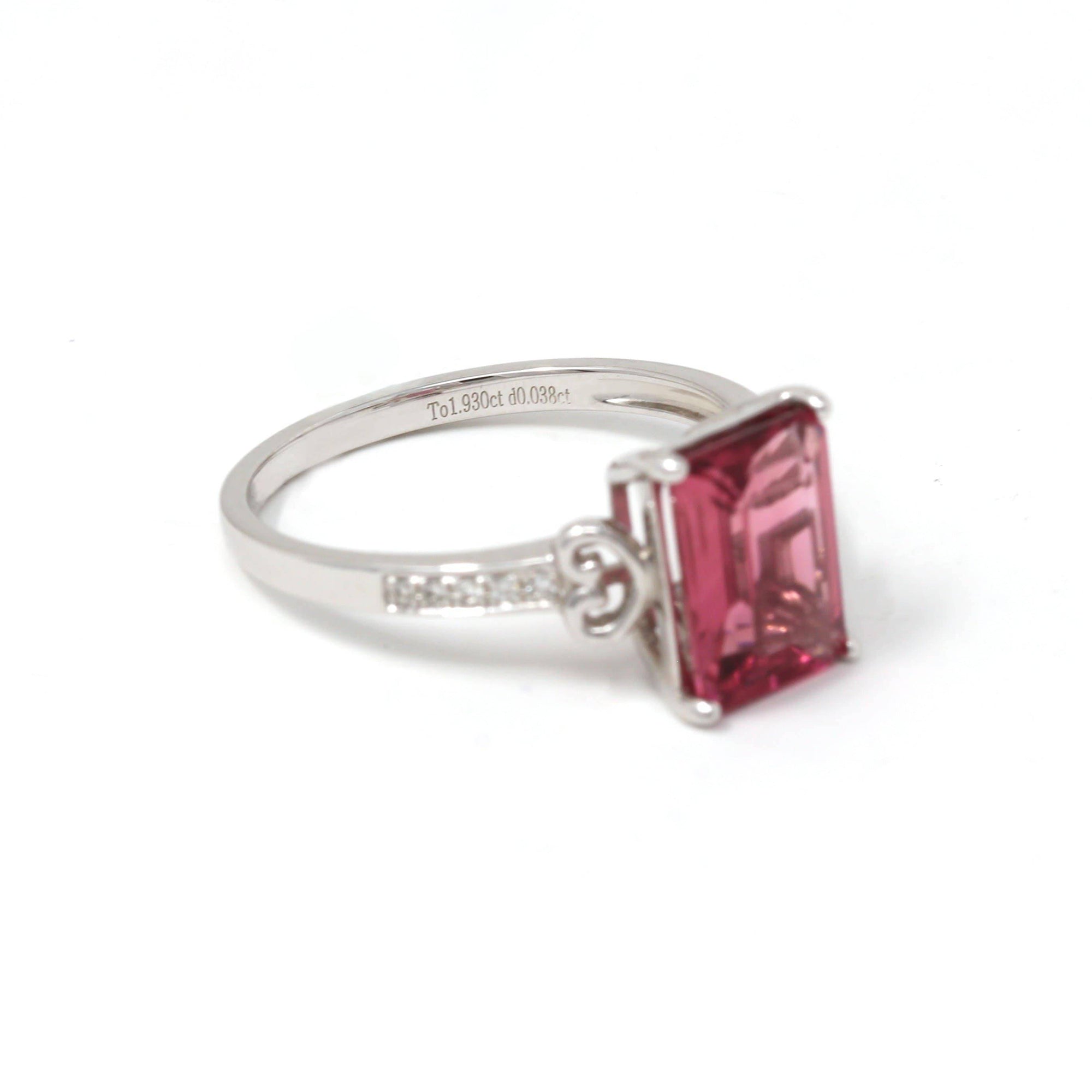 Baikalla Jewelry Gold Tourmaline Ring 18k White Gold Natural Pink Tourmaline Diamond Ring