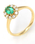 Baikalla Jewelry Gold Emerald Ring 5.25 18k Yellow Gold Genuine Emerald Diamonds Halo Ring