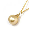 Baikalla Jewelry Gold Pearl Necklace 18k Gold Round Golden South Sea Cultured Pearl & Diamond Pendant Necklace for Women, AAA Quality