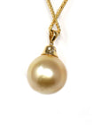 Baikalla Jewelry Gold Pearl Necklace 18k Gold Round Golden South Sea Cultured Pearl & Diamond Pendant Necklace for Women, AAA Quality