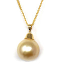 Baikalla Jewelry Gold Pearl Necklace 18k Gold Round Golden South Sea Cultured Pearl & Diamond Pendant Necklace for Women, AAA Quality