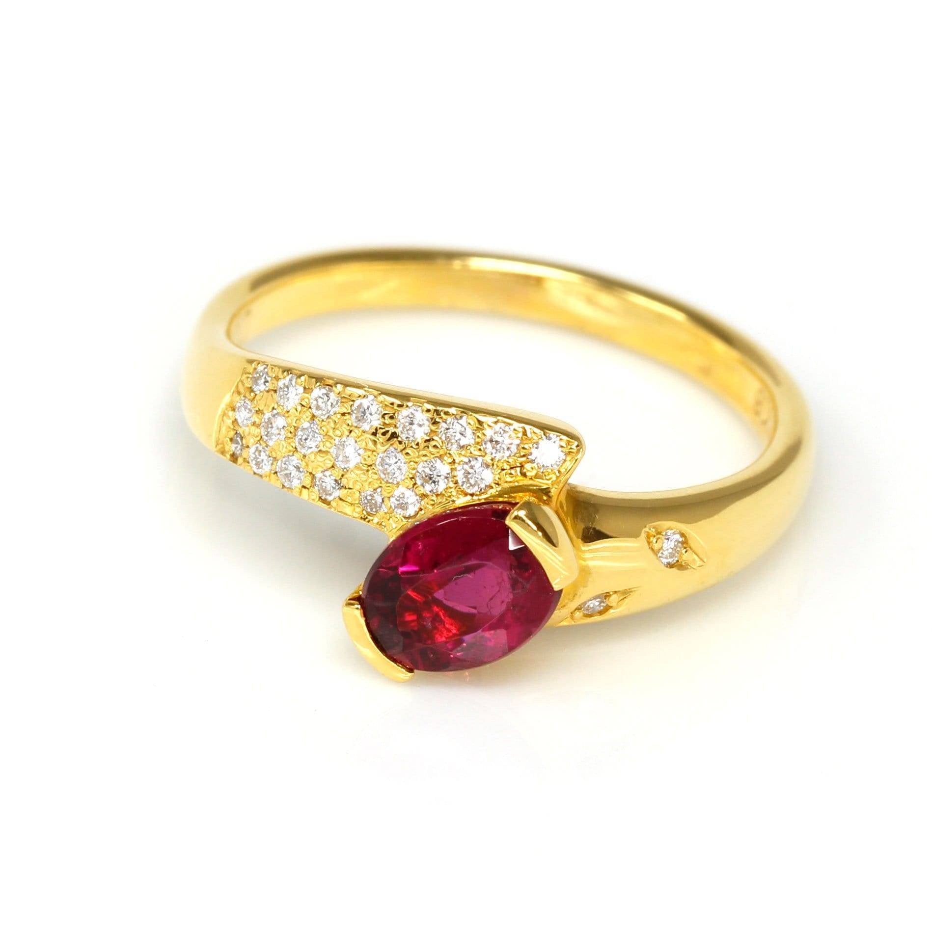 Baikalla Jewelry Gold Ruby Ring 18k Yellow Gold Natural Oval Ruby Diamond Anniversary Ring #R14