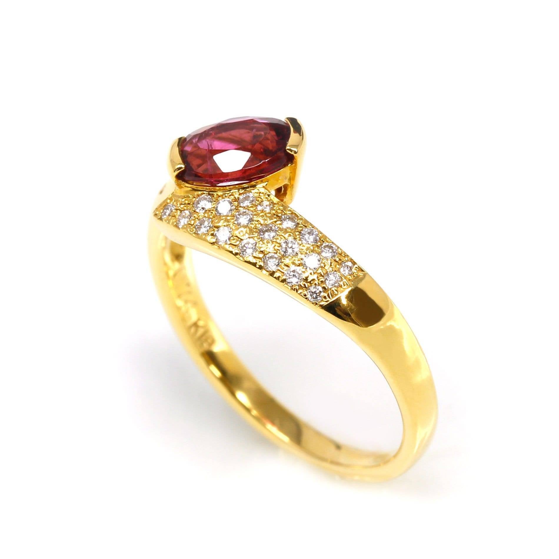 Baikalla Jewelry Gold Ruby Ring 18k Yellow Gold Natural Oval Ruby Diamond Anniversary Ring #R14