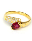 Baikalla Jewelry Gold Ruby Ring 18k Yellow Gold Natural Oval Ruby Diamond Anniversary Ring 