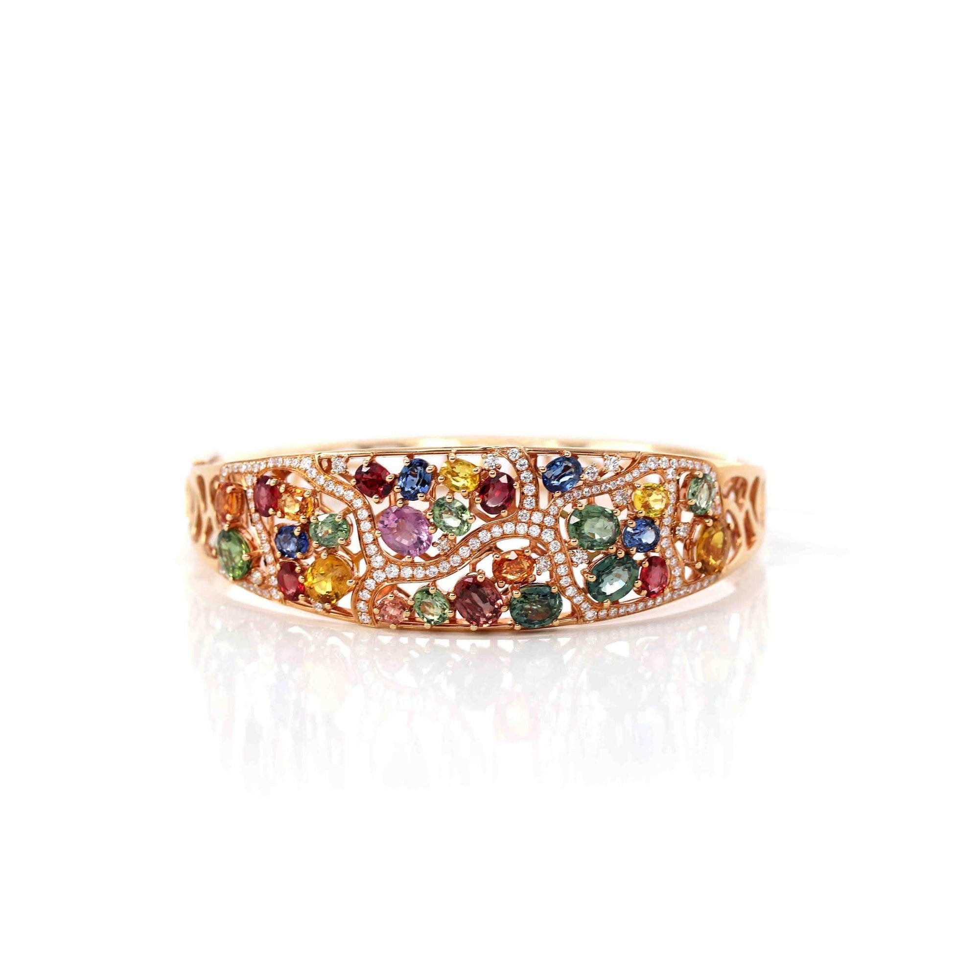 Baikalla Jewelry Gold Sapphire Bracelet Baikalla 18K Rose Gold Multi-Colors Sapphire Bangle Bracelet With 1ct Diamonds