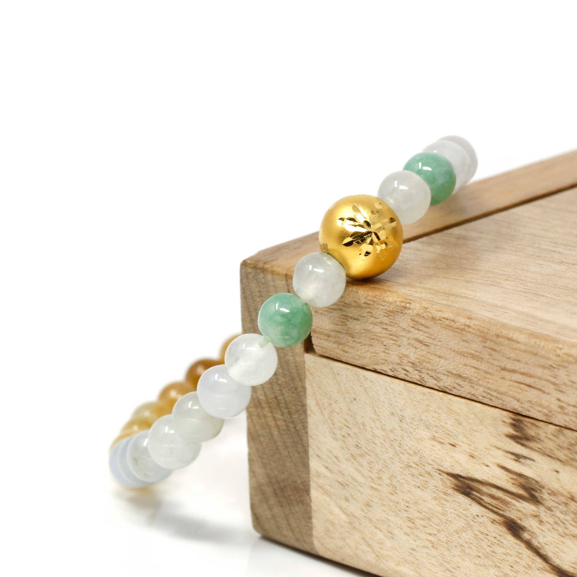 Baikalla Jewelry 24k Gold Jadeite Beads Bracelet Genuine High-quality Jade Jadeite Bracelet Bangle with 24k Yellow Gold Star Ball Charm Colorful  