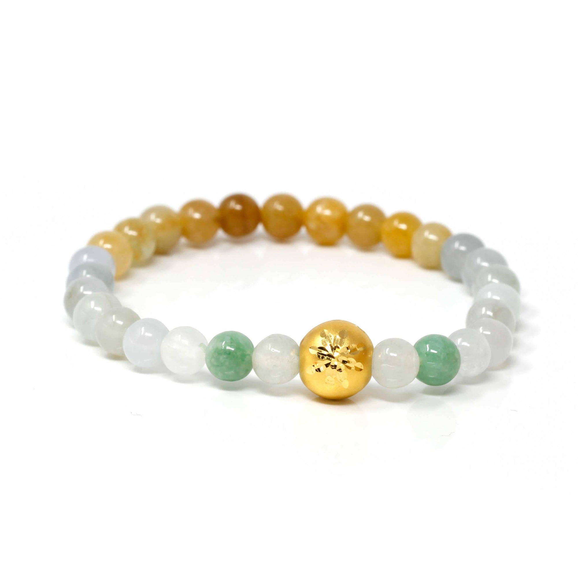 Baikalla Jewelry 24k Gold Jadeite Beads Bracelet Genuine High-quality Jade Jadeite Bracelet Bangle with 24k Yellow Gold Star Ball Charm Colorful  