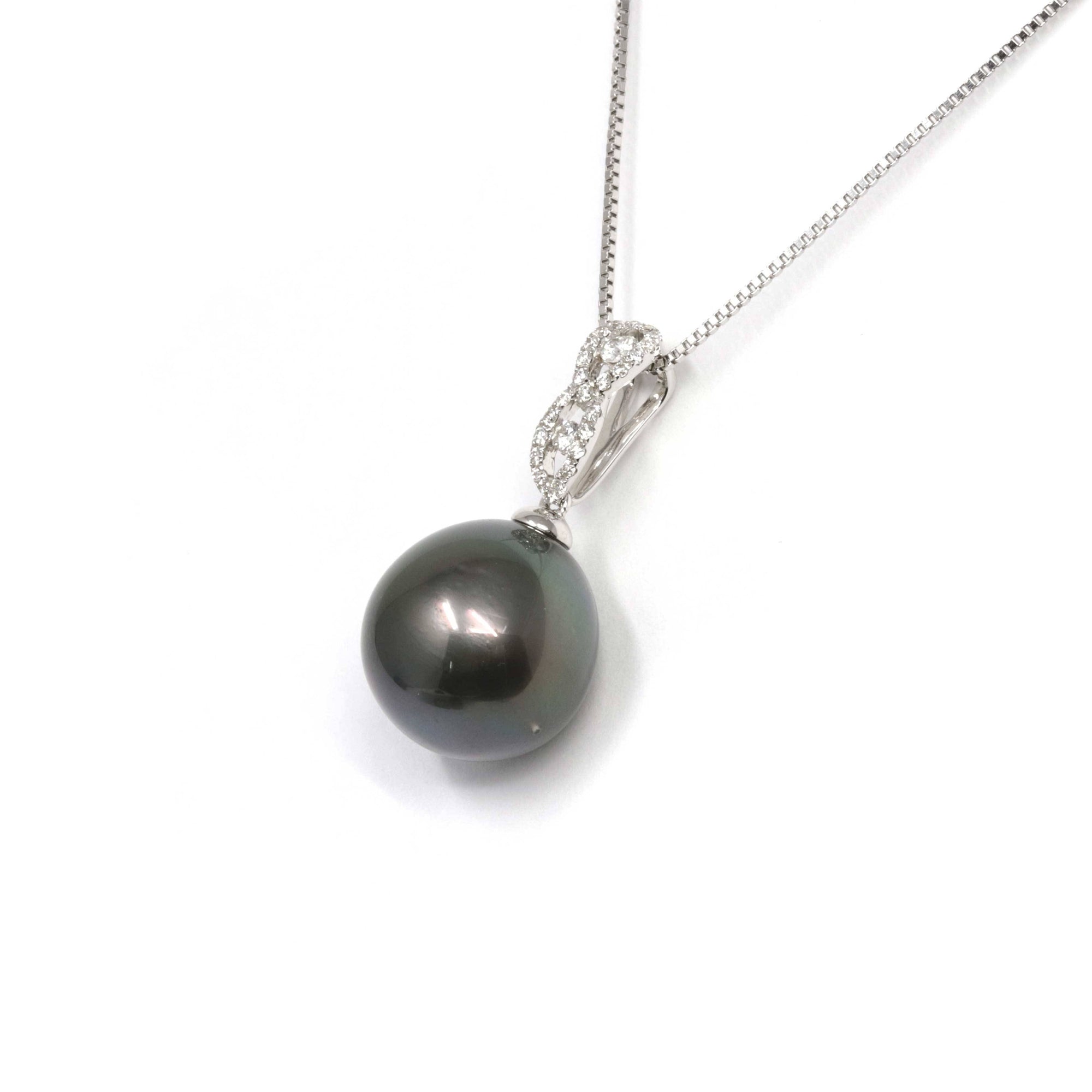 Baikalla Jewelry Gold Pearl Necklace Baikalla Jewelry™ 18k Gold Round Black Tahitian South Sea Cultured Pearl &amp; Diamond Michelle Pendant Necklace for Women in AAA Quality