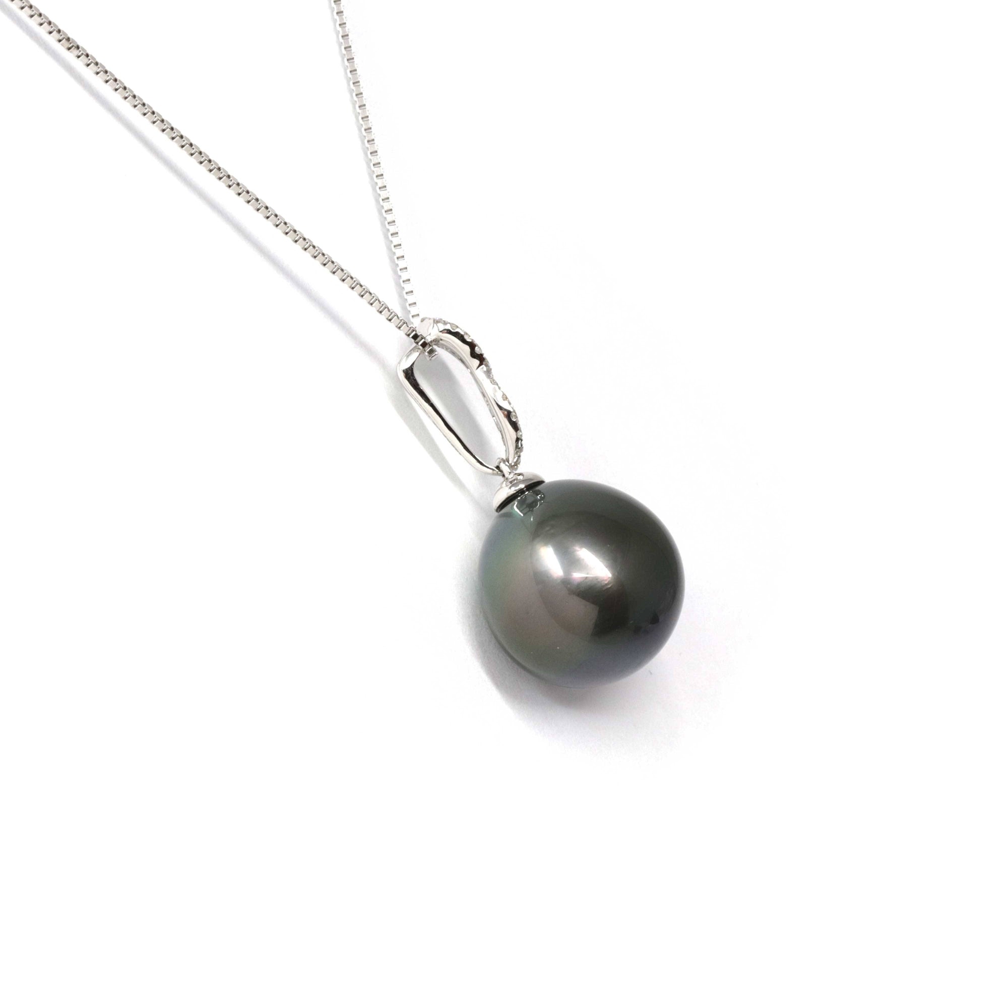 Baikalla Jewelry Gold Pearl Necklace Baikalla Jewelry™ 18k Gold Round Black Tahitian South Sea Cultured Pearl &amp; Diamond Michelle Pendant Necklace for Women in AAA Quality