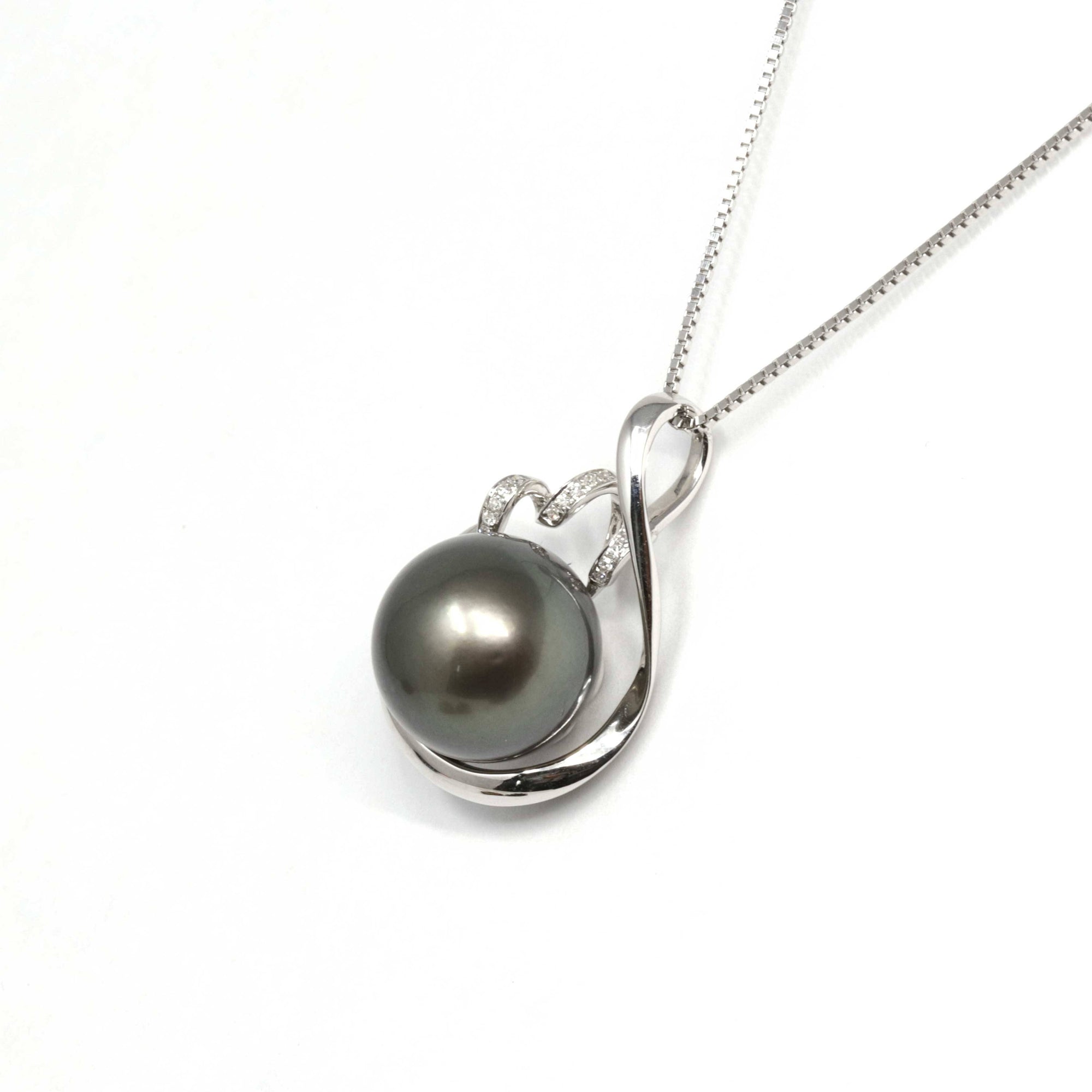 Baikalla Jewelry Gold Pearl Necklace Baikalla Jewelry™ 18k Gold Round Black Tahitian South Sea Cultured Pearl &amp; Diamond Michelle Pendant Necklace for Women in AAA Quality